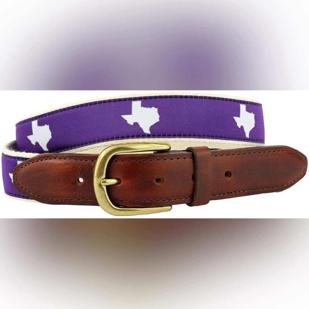 TX Fort Worth Gameday Leather Belt Purple with White Canvas State Traditions 46”